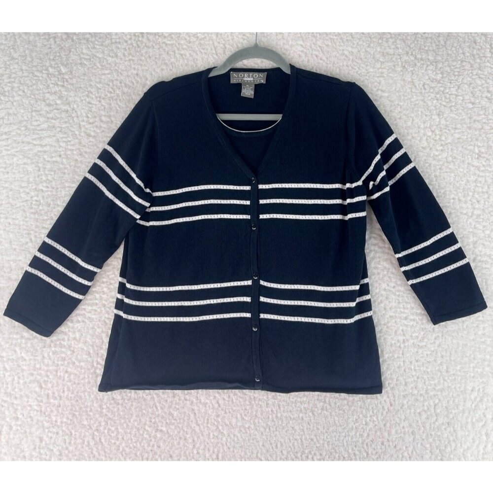 Norton McNaughton‎ Petites Black Striped Sweater Womens 3/4 Sleeve Size PL